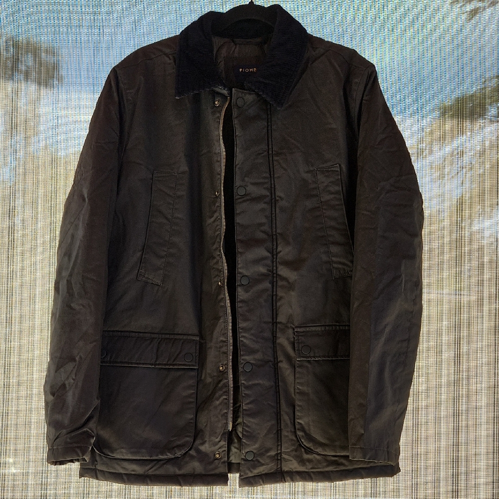 Piombo Black Military Jacket Barn Utility Jacket With Corduroy Collar Size M
